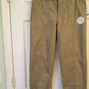 Khaki cotton slacks with adjustable length